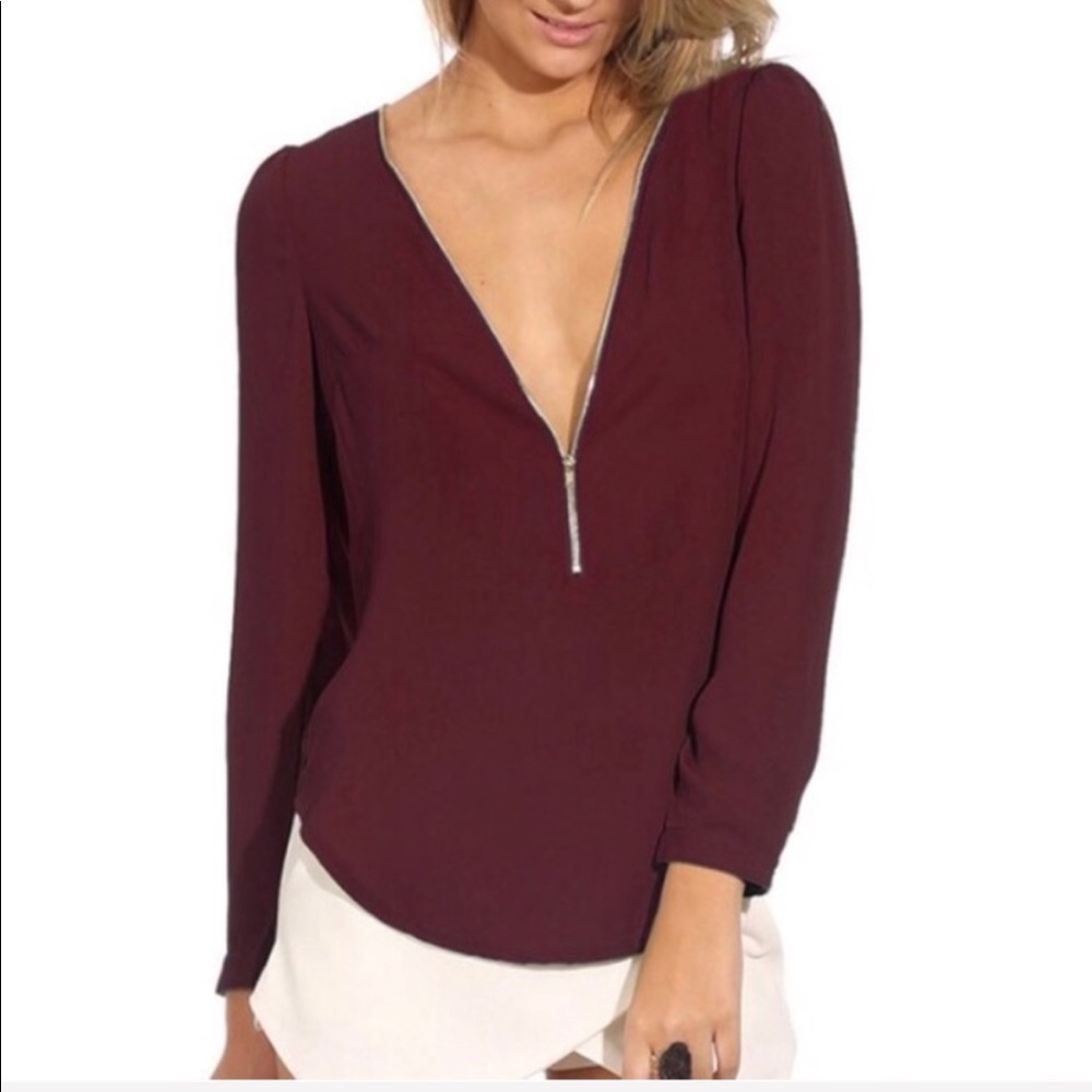 SOLD! Burgundy Zip Up Blouse